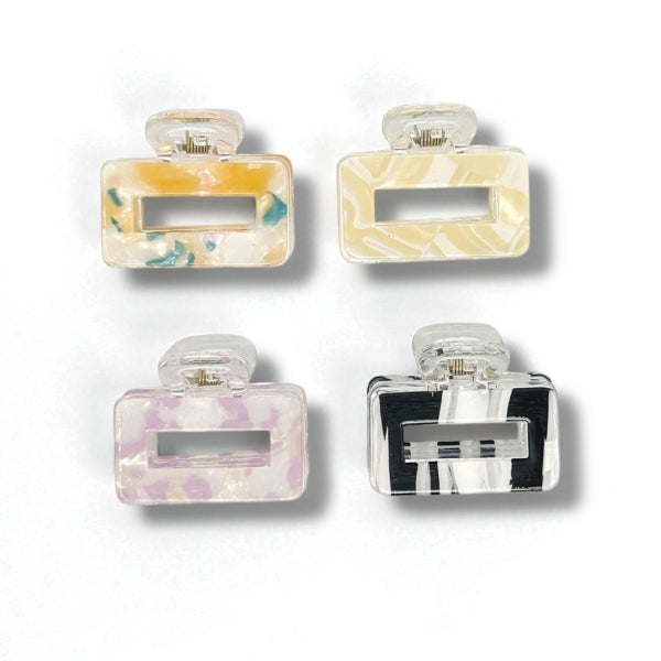 Mixed Pattern Rectangle Hair Claw Clips (Set of 4)