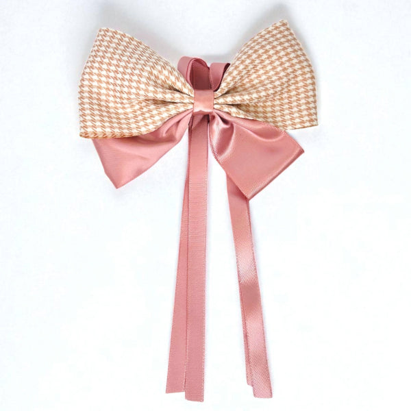 Houndstooth & Satin Ribbon Bow Hairpin