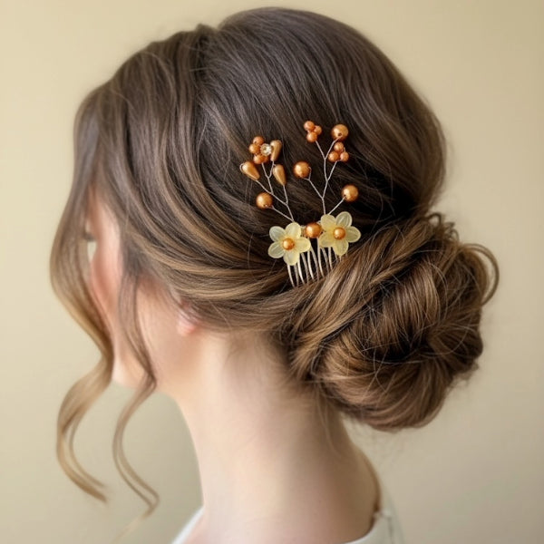 Golden Blossom Pearl Hair Comb