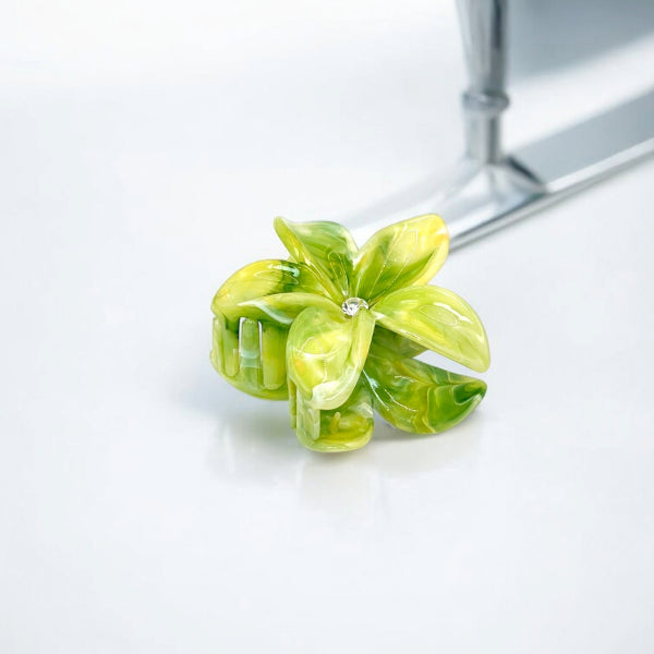 Glossy Green Floral Hair Claw