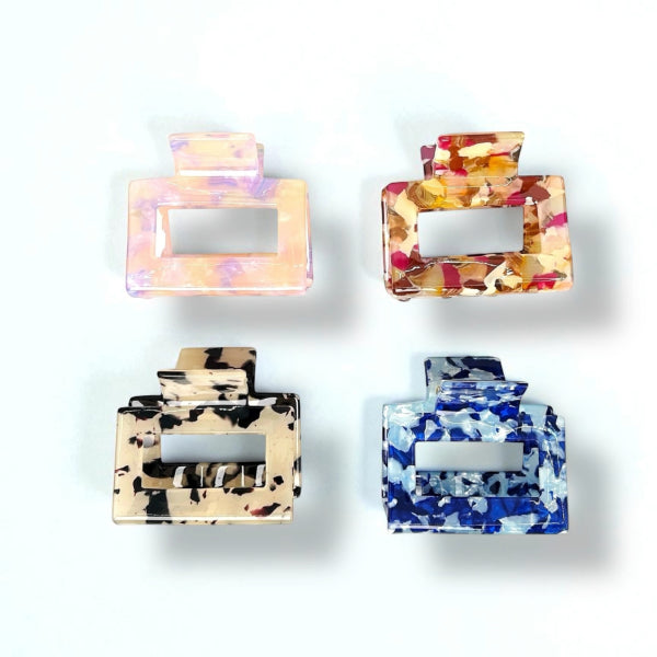 Patterned Acrylic Rectangle Hair Claw Clips (Set of 4)