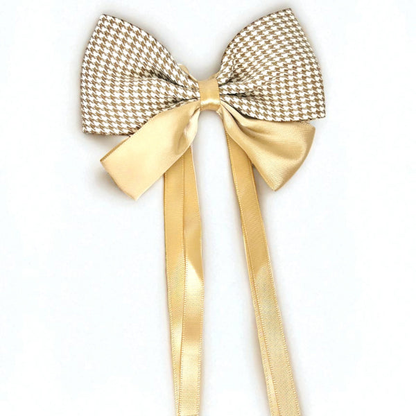 Houndstooth & Satin Ribbon Bow Hairpin