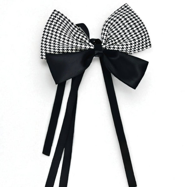 Houndstooth & Satin Ribbon Bow Hairpin