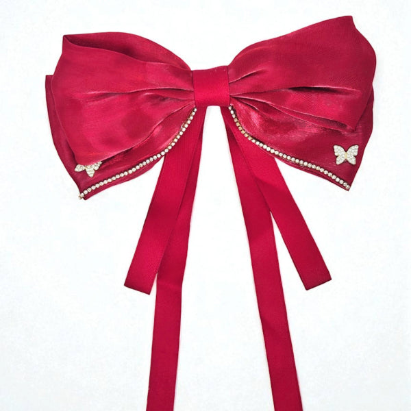 Glam Crystal-Embellished Satin Bow Hairpin