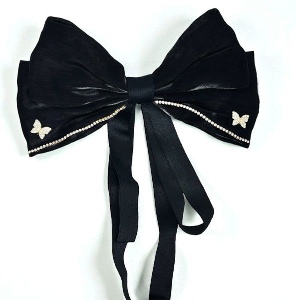 Glam Crystal-Embellished Satin Bow Hairpin