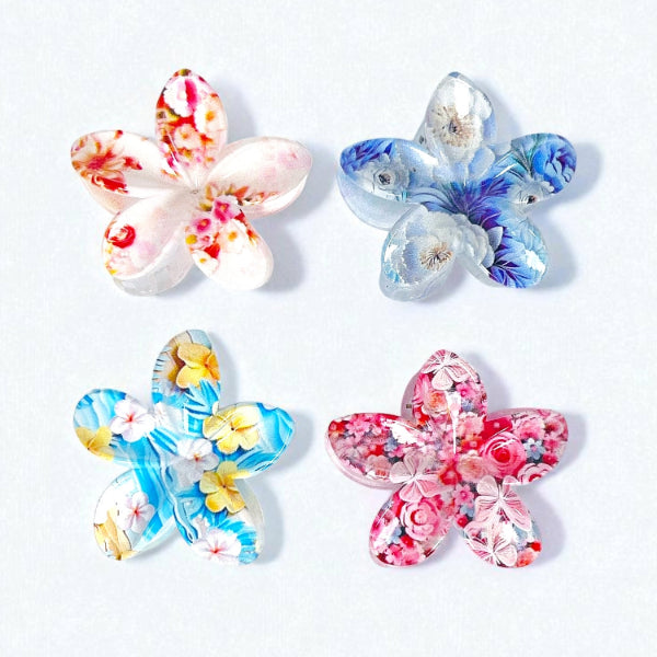 Printed Flower Claw - Set of 4