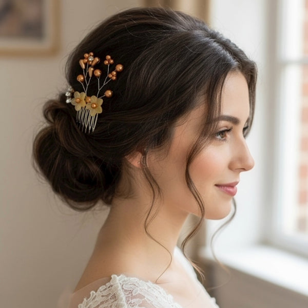Golden Blossom Pearl Hair Comb
