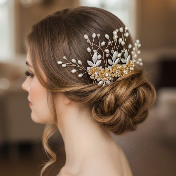 Pearl & Crystal Blossom Hair Comb