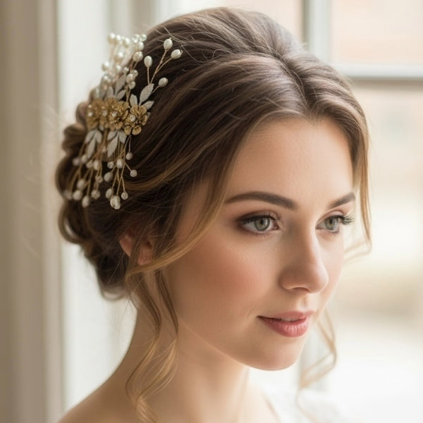 Pearl & Crystal Blossom Hair Comb