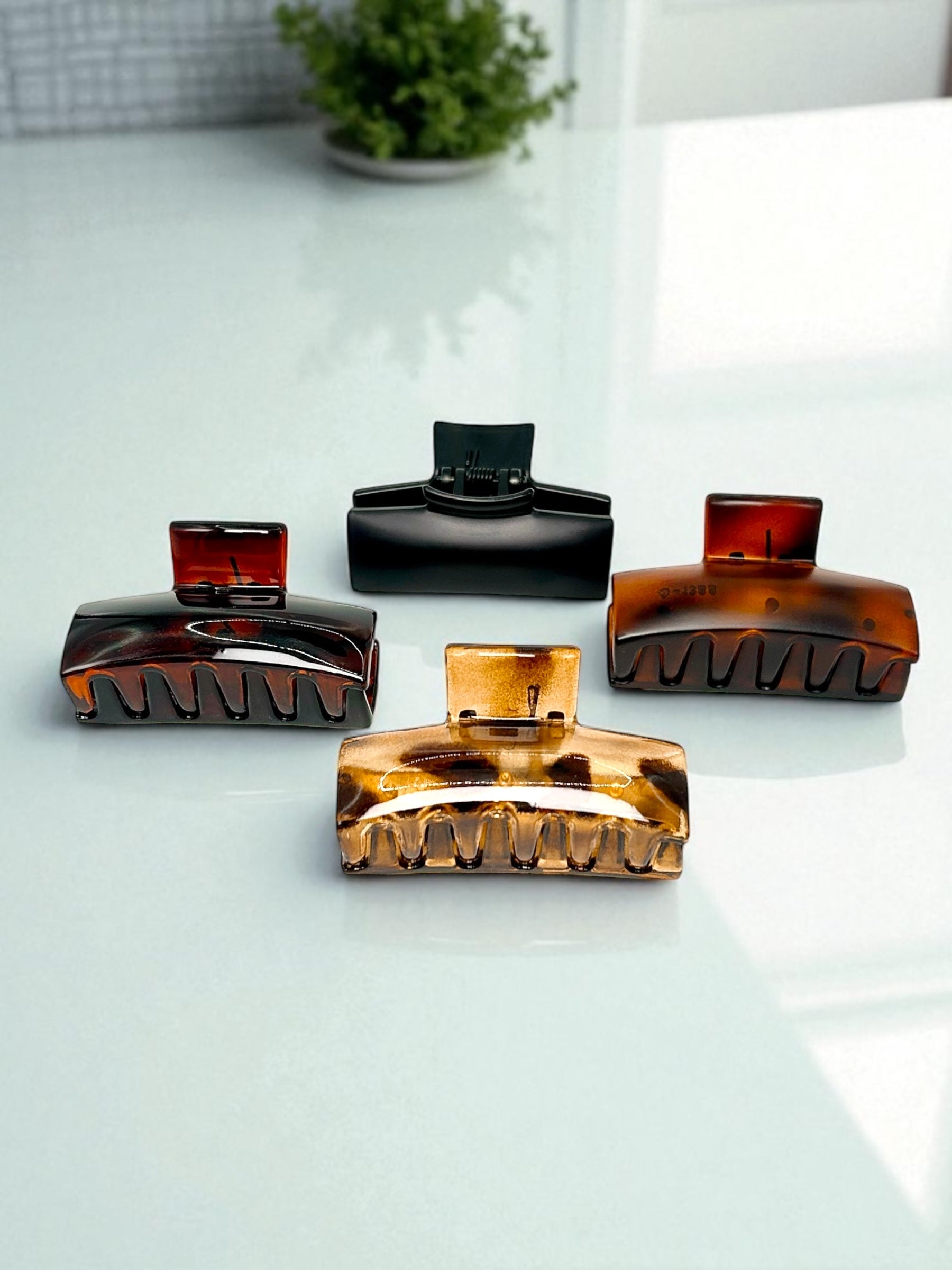 Elegant Tortoiseshell and Black Hair Claw Set Medium