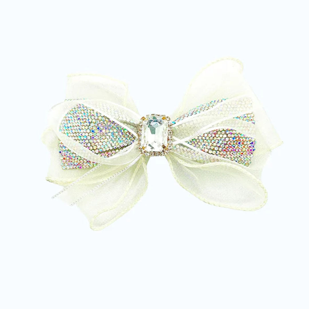 Crystal Shimmer Mesh Bow Pin