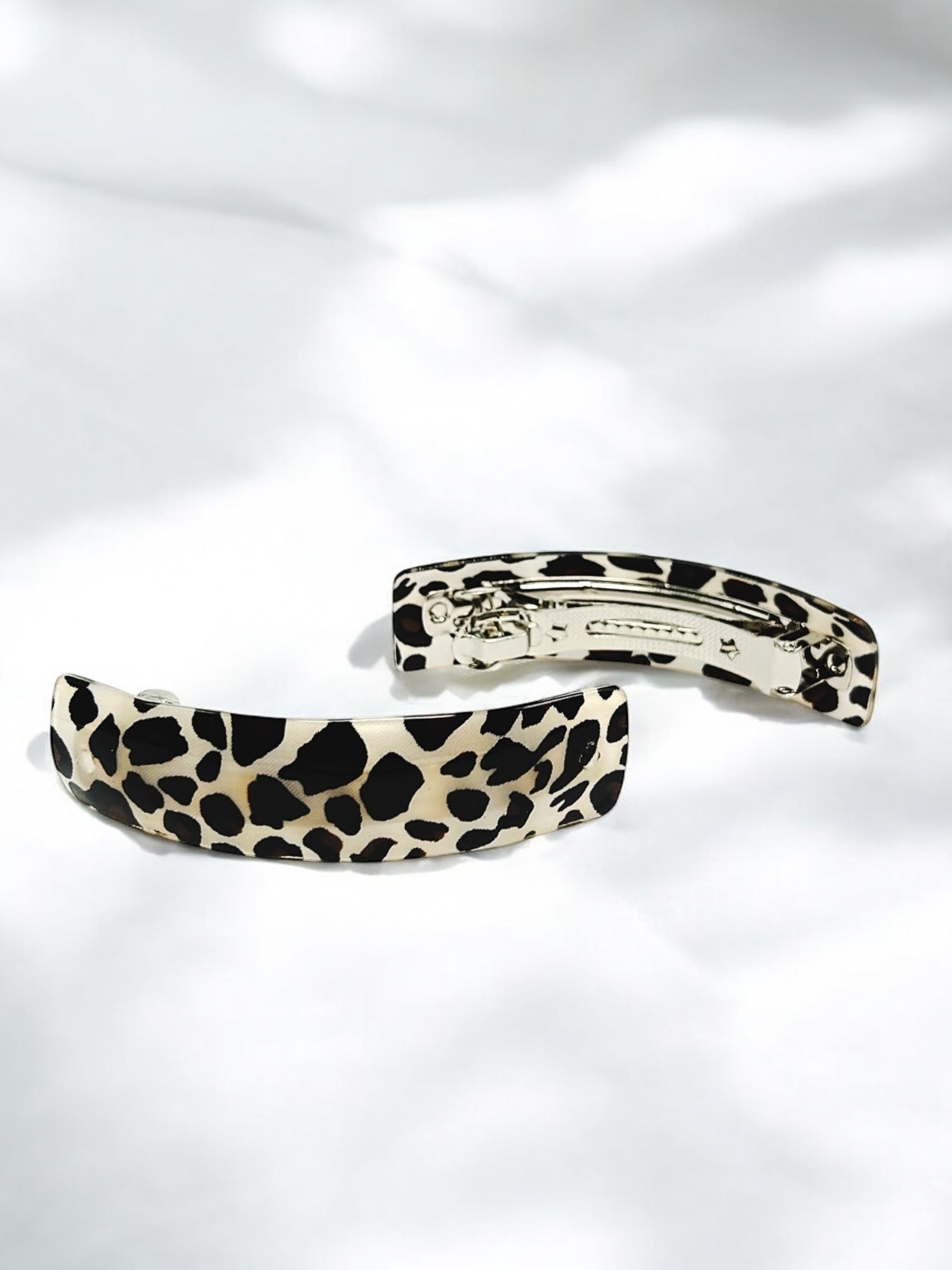 White n Black Leopard Print French Barrette