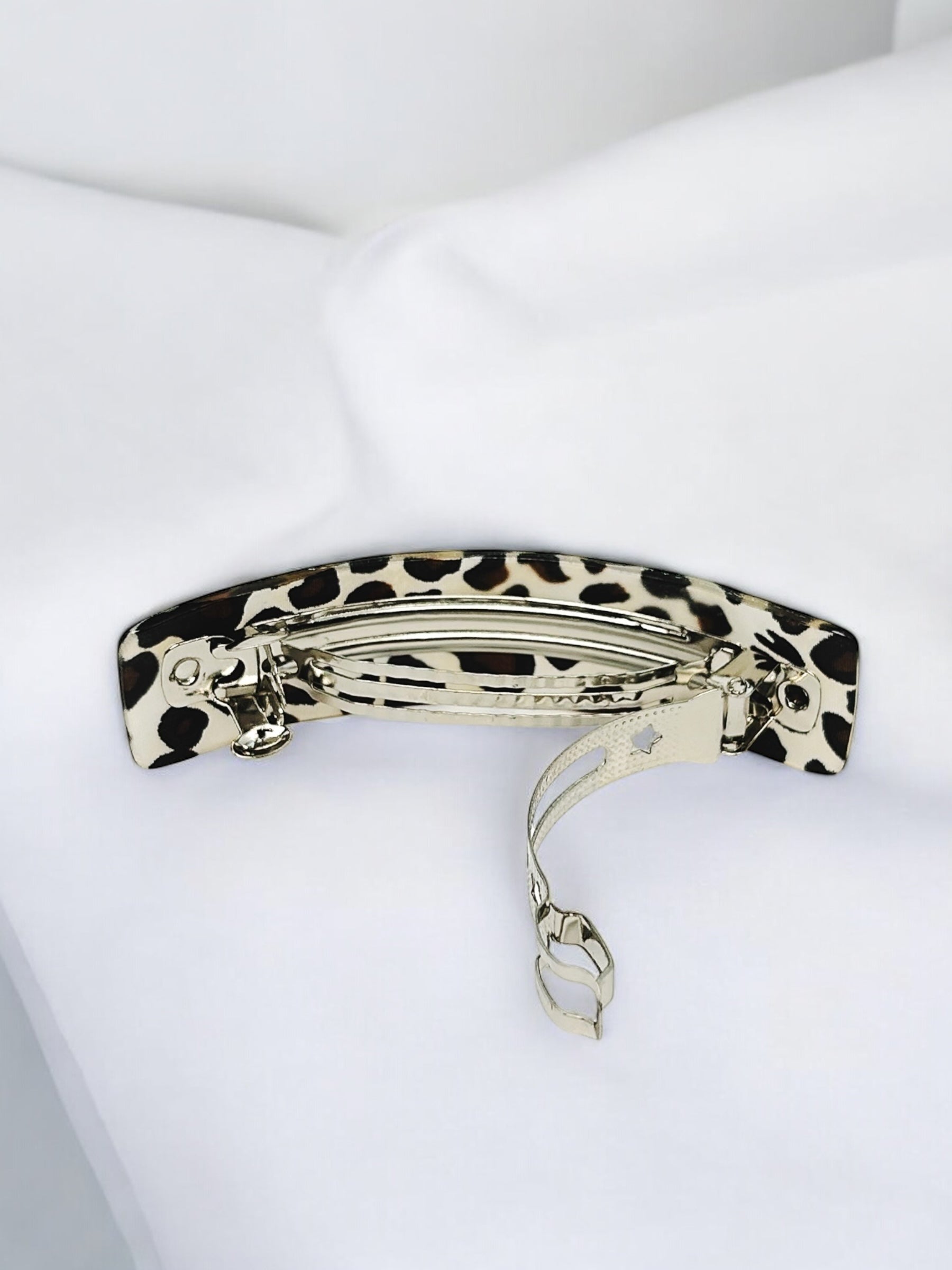 White n Black Leopard Print French Barrette