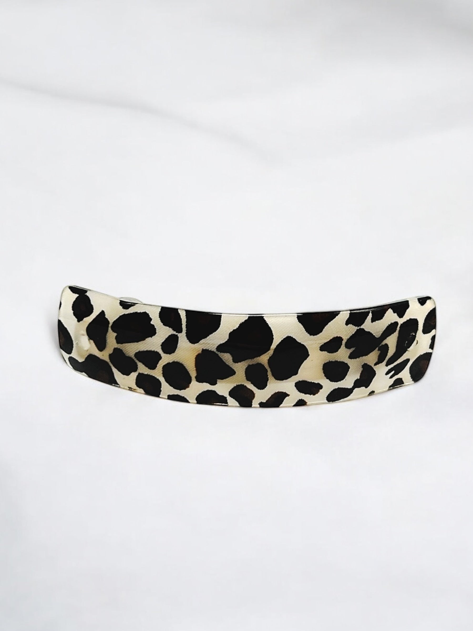 White n Black Leopard Print French Barrette