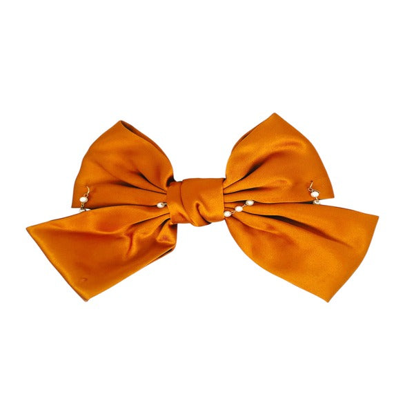 Satin Pearl Drop Bow Pin