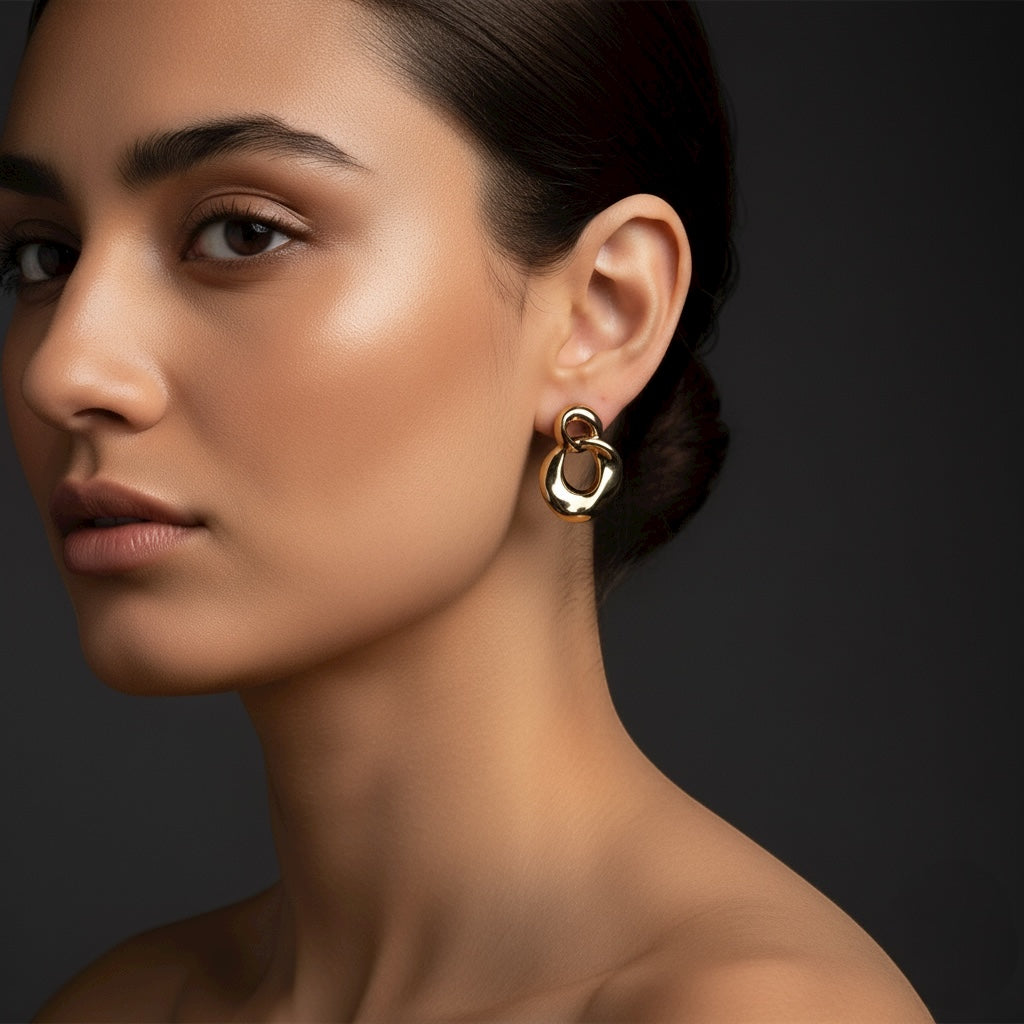 Abstract Gold Stud Earrings