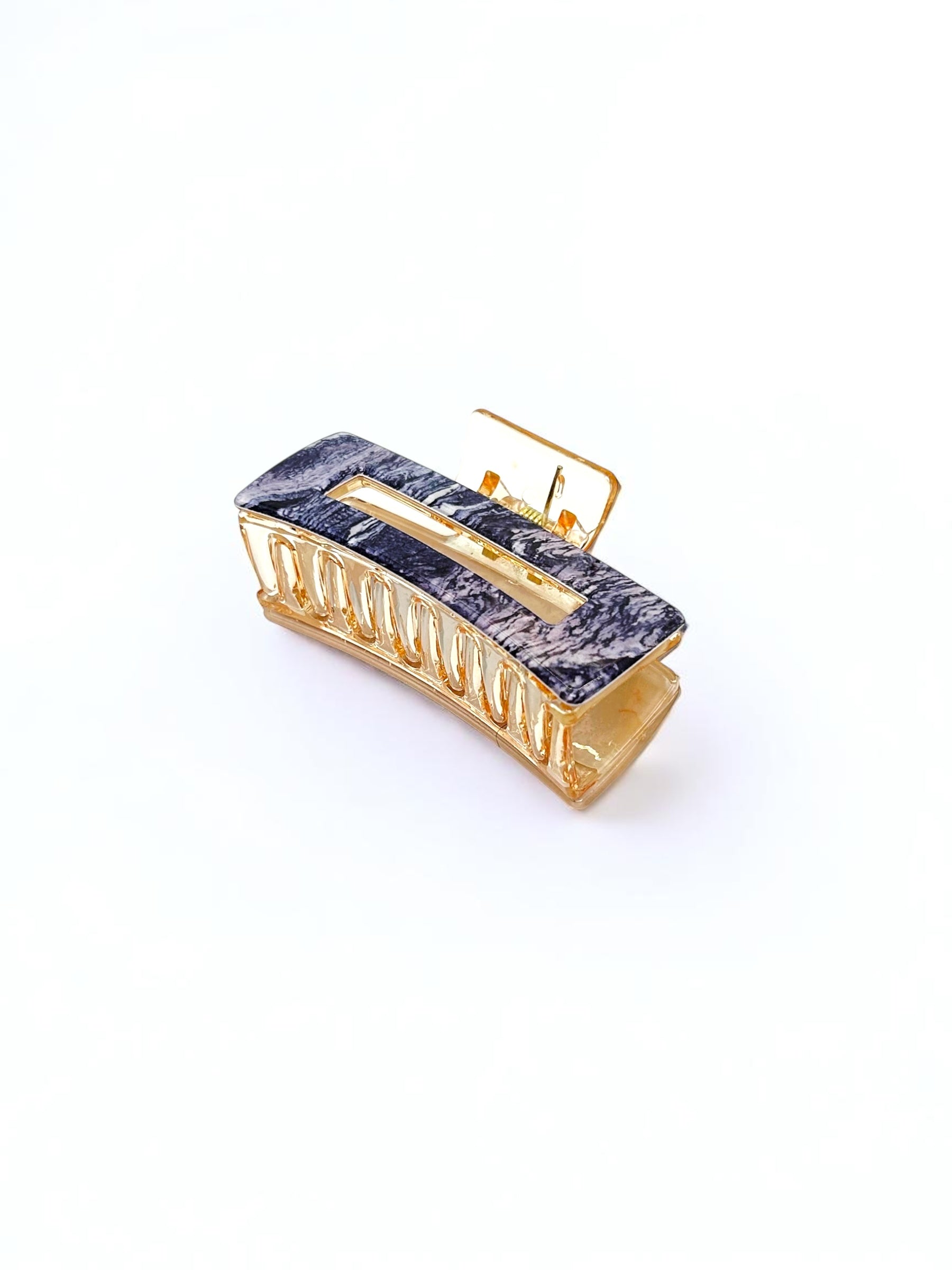 Midnight Marble Rectangle Hair Claw